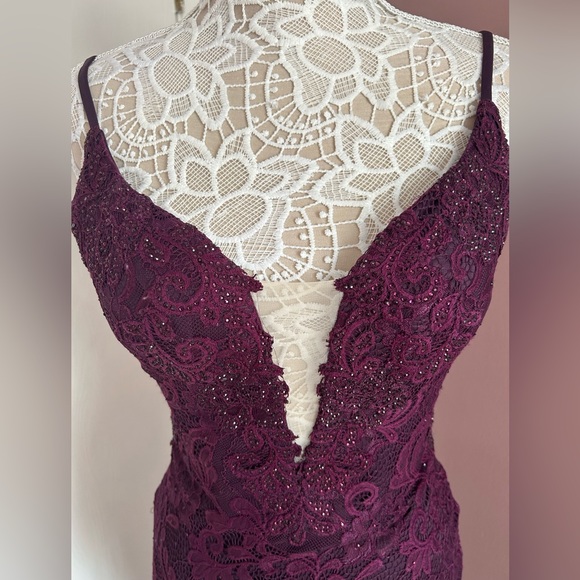 LA FEMME 28556 Lace Mermaid Gown - Dark Berry - Picture 6 of 15